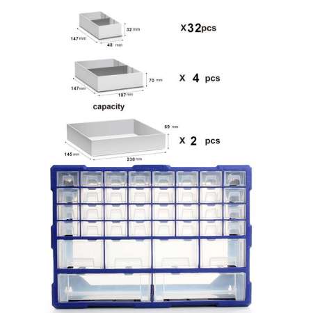 adjustable cardboard high quality 38 drawers small parts plastic storage container